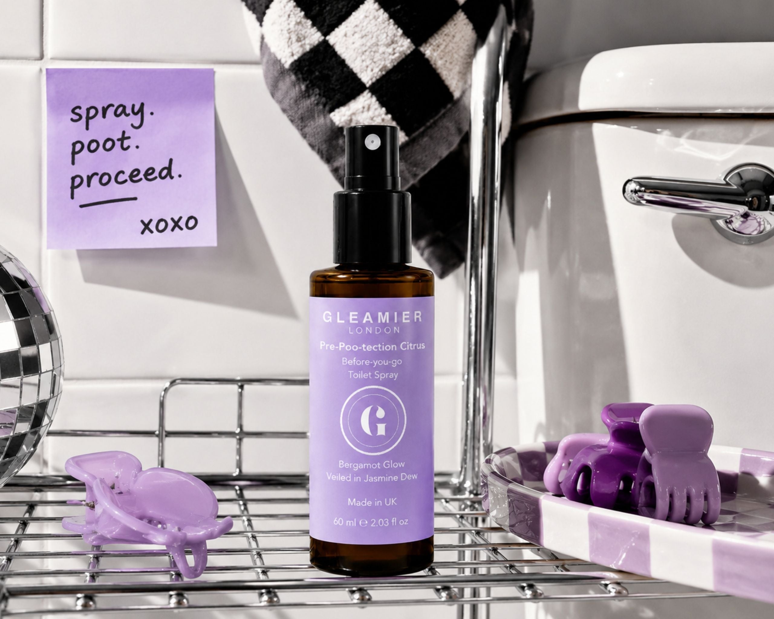 Before-you-go toilet spray on a bathroom cistern