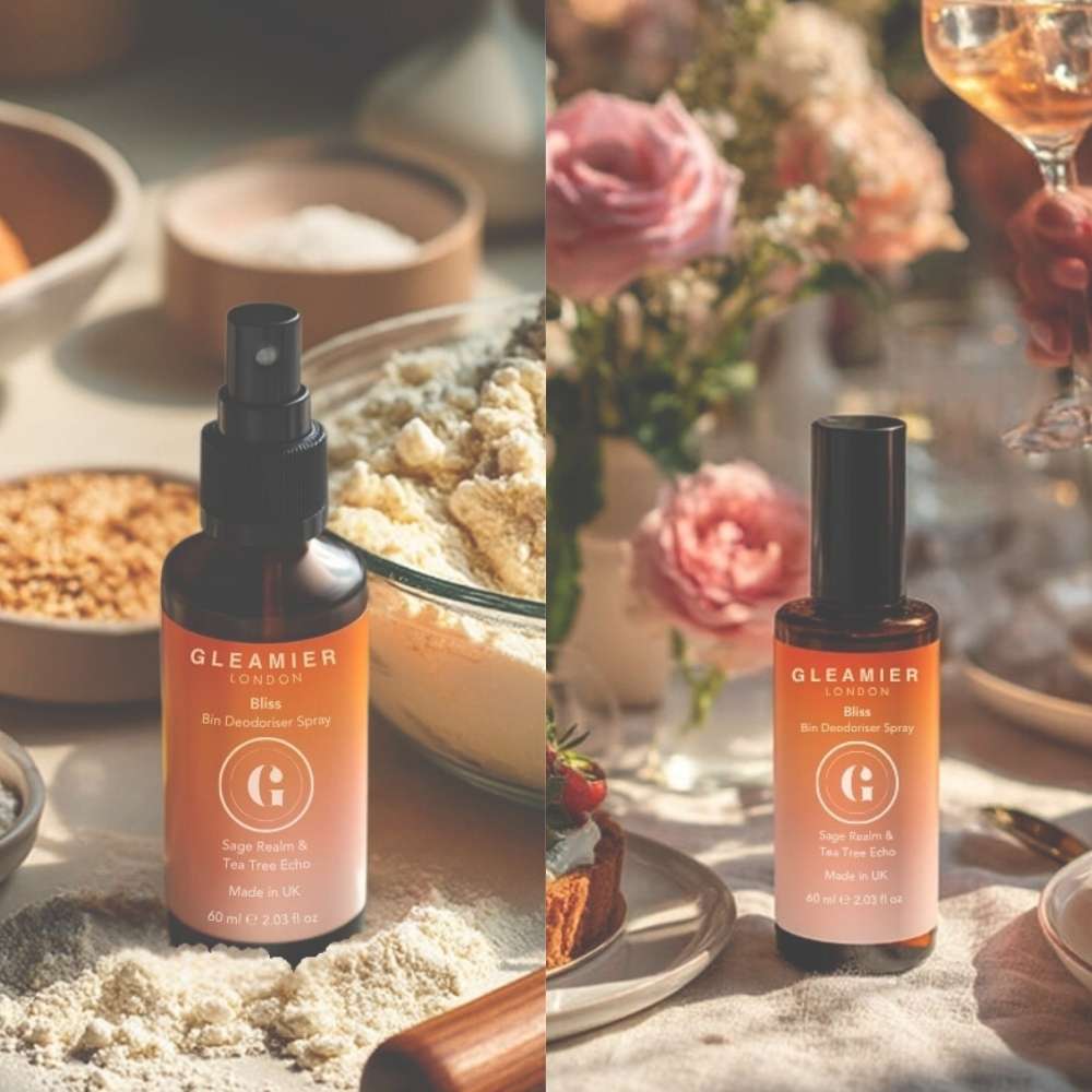 Essential oil bin deodoriser in warm domestic settings — from summer baking days to dinner parties, it keeps your bins guest-ready with a soft scent.