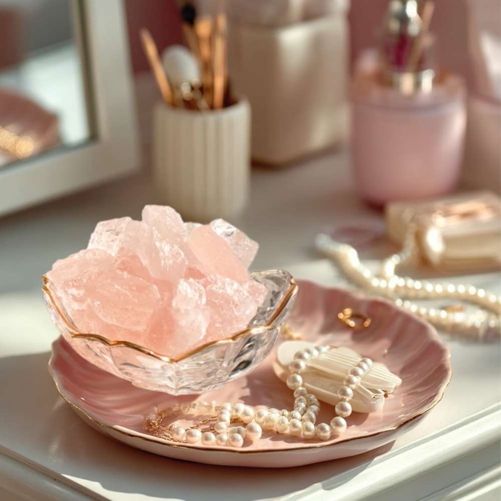 Crystal diffuser stones paired with natural oils and self-care tools — supporting emotional balance through aromatherapy